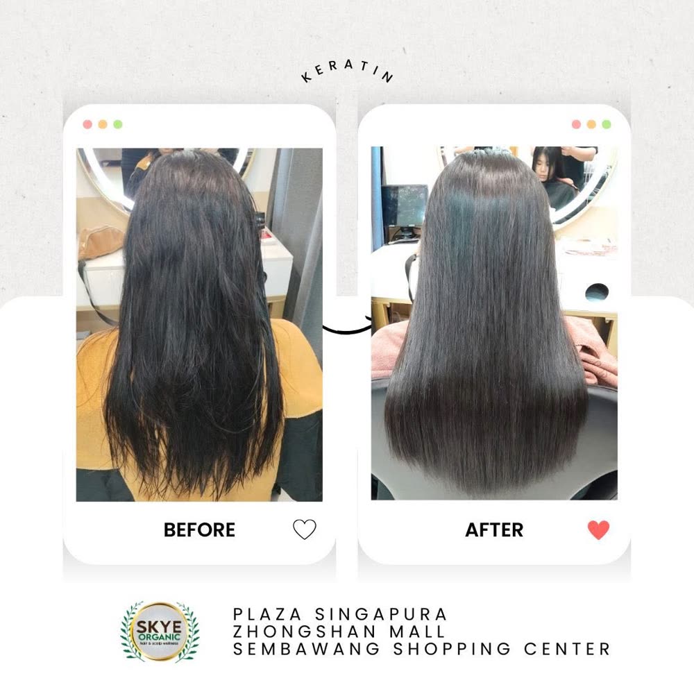 Hair before and after an organic keratin treatment