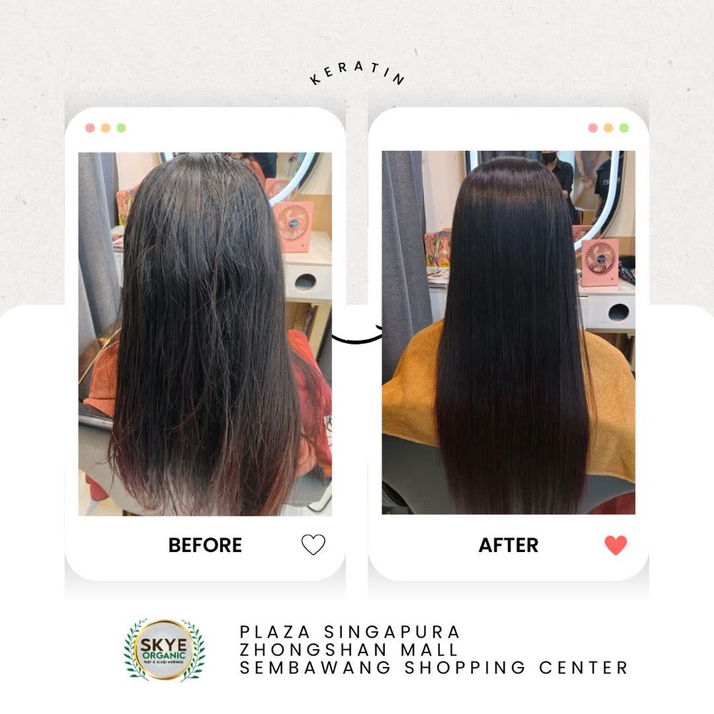 Hair before and after an organic keratin treatment